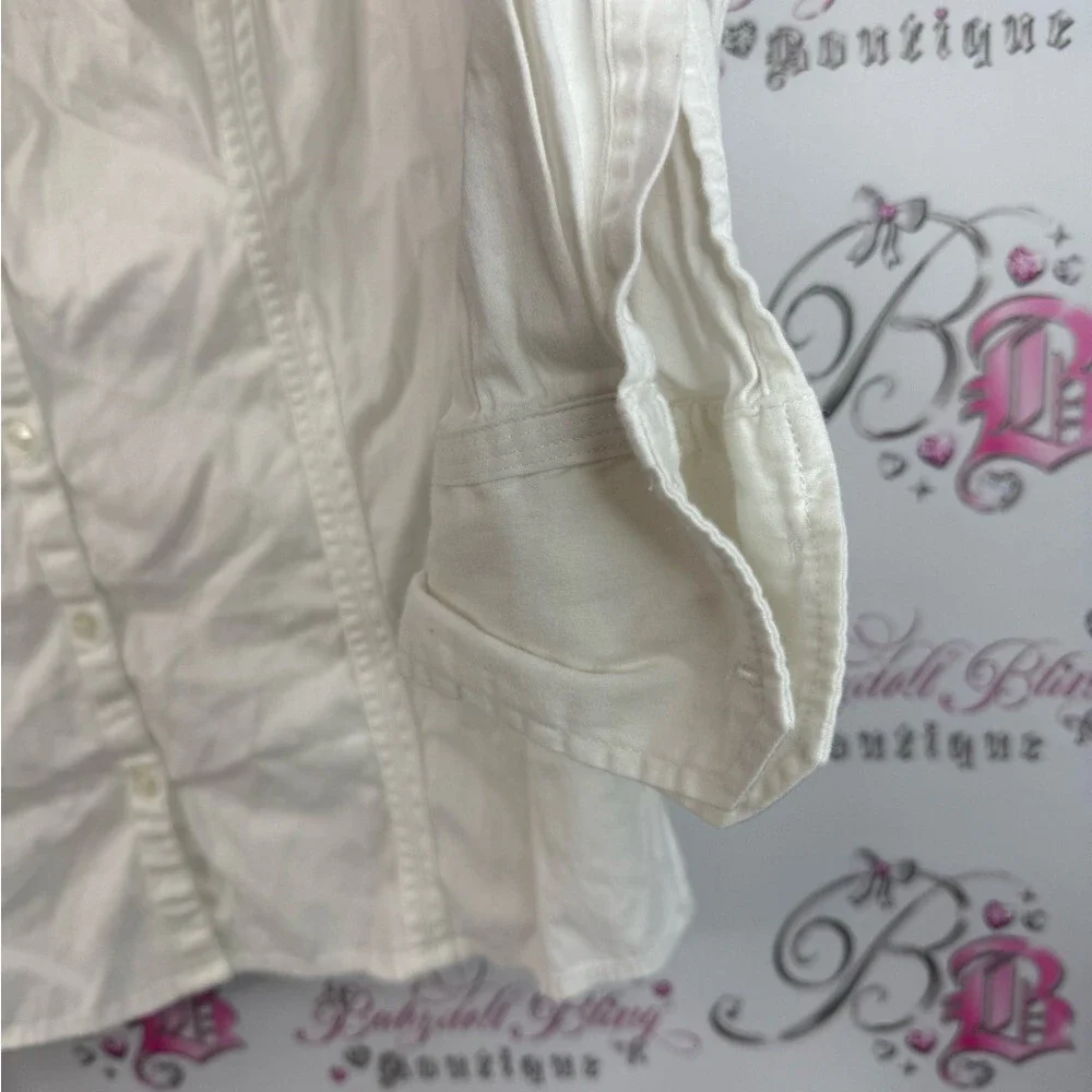 Cleo long sleeve shirt button up  cream White Shirt collared shiny buttons - Picture 7 of 13